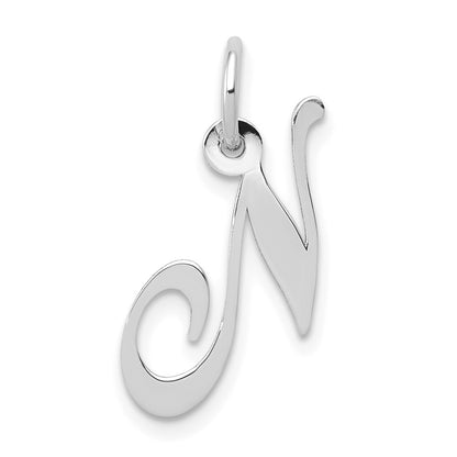 14k White Gold Small Fancy Script Letter N Initial Charm Pendant
