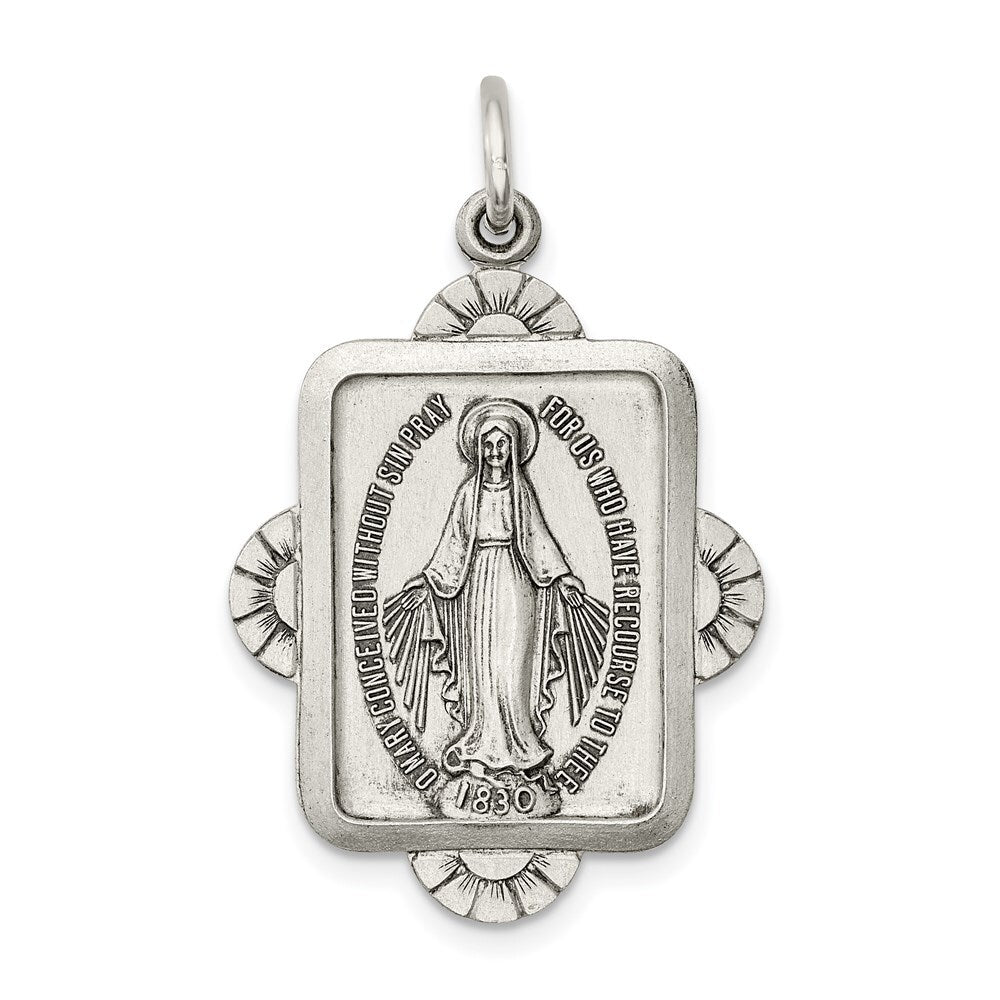 Sterling Silver Antiqued Miraculous Medal Pendant Holiday Gift for Women