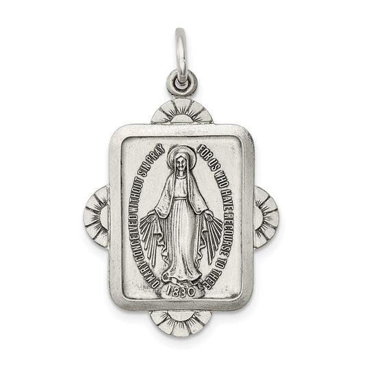 Sterling Silver Antiqued Miraculous Medal Pendant Holiday Gift for Women