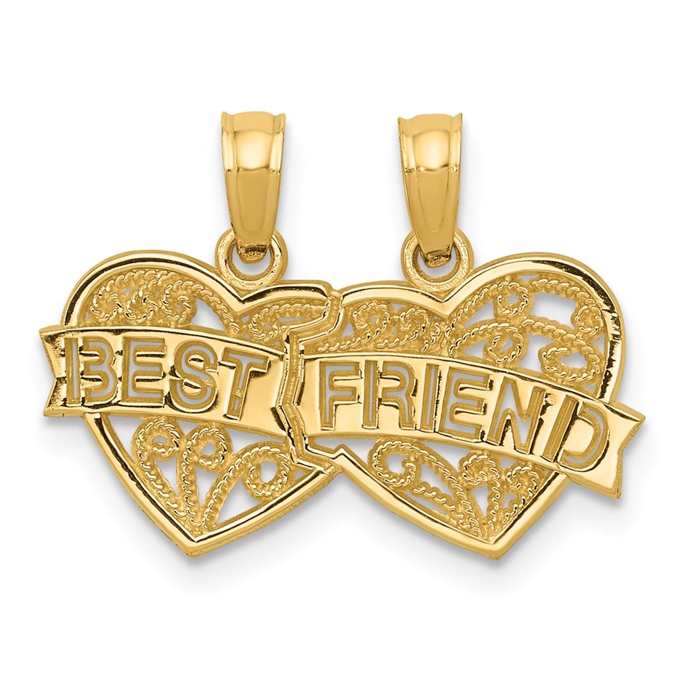 14k Yellow Gold BEST FRIEND 2-Piece Break-apart Double Hearts Pendant