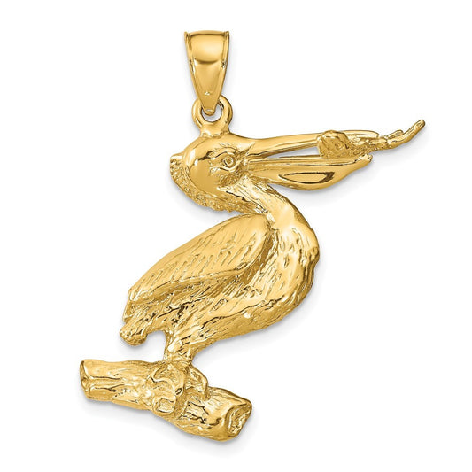 14k Yellow Gold 3-D Pelican Pendant