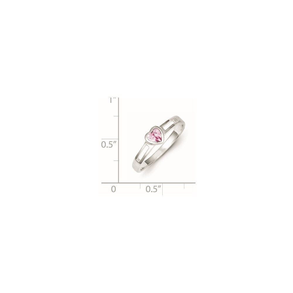 Sterling Silver Pink Cubic Zirconia Heart Ring Size 6