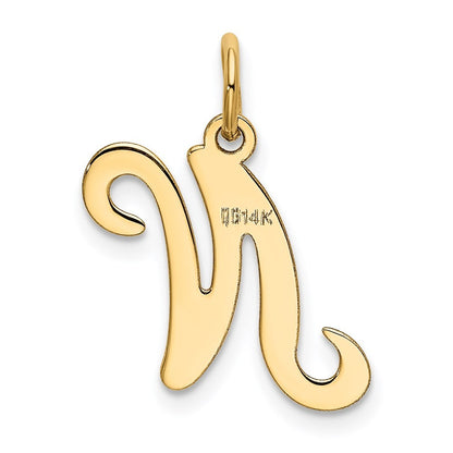 14k Yellow Gold Script Letter N Initial Charm Pendant
