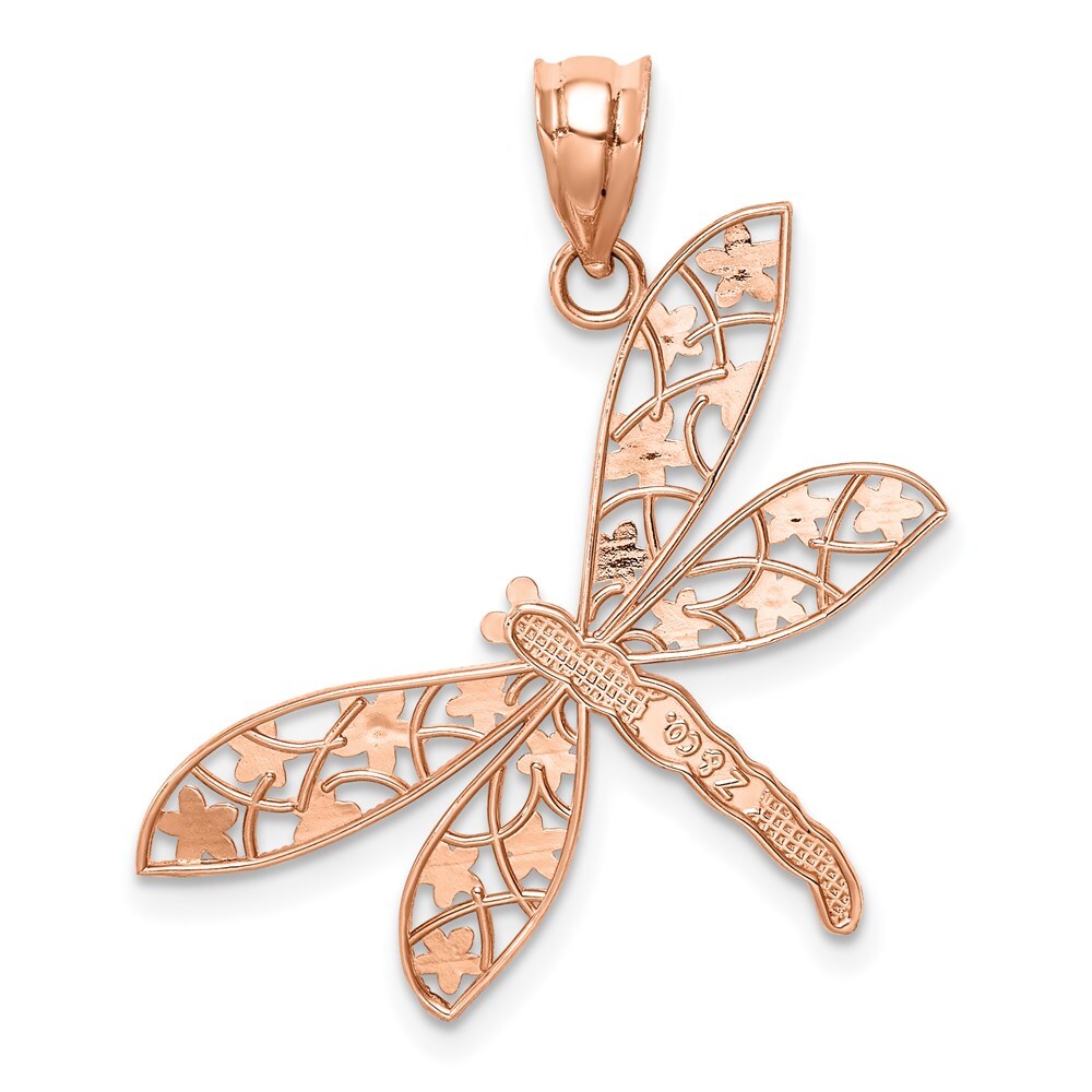 14k Rose Gold Rose Filigree Dragonfly Pendant for Women