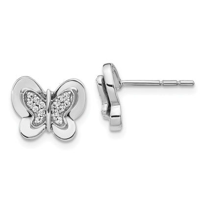 14k White Gold Diamond Butterfly Stud Earrings