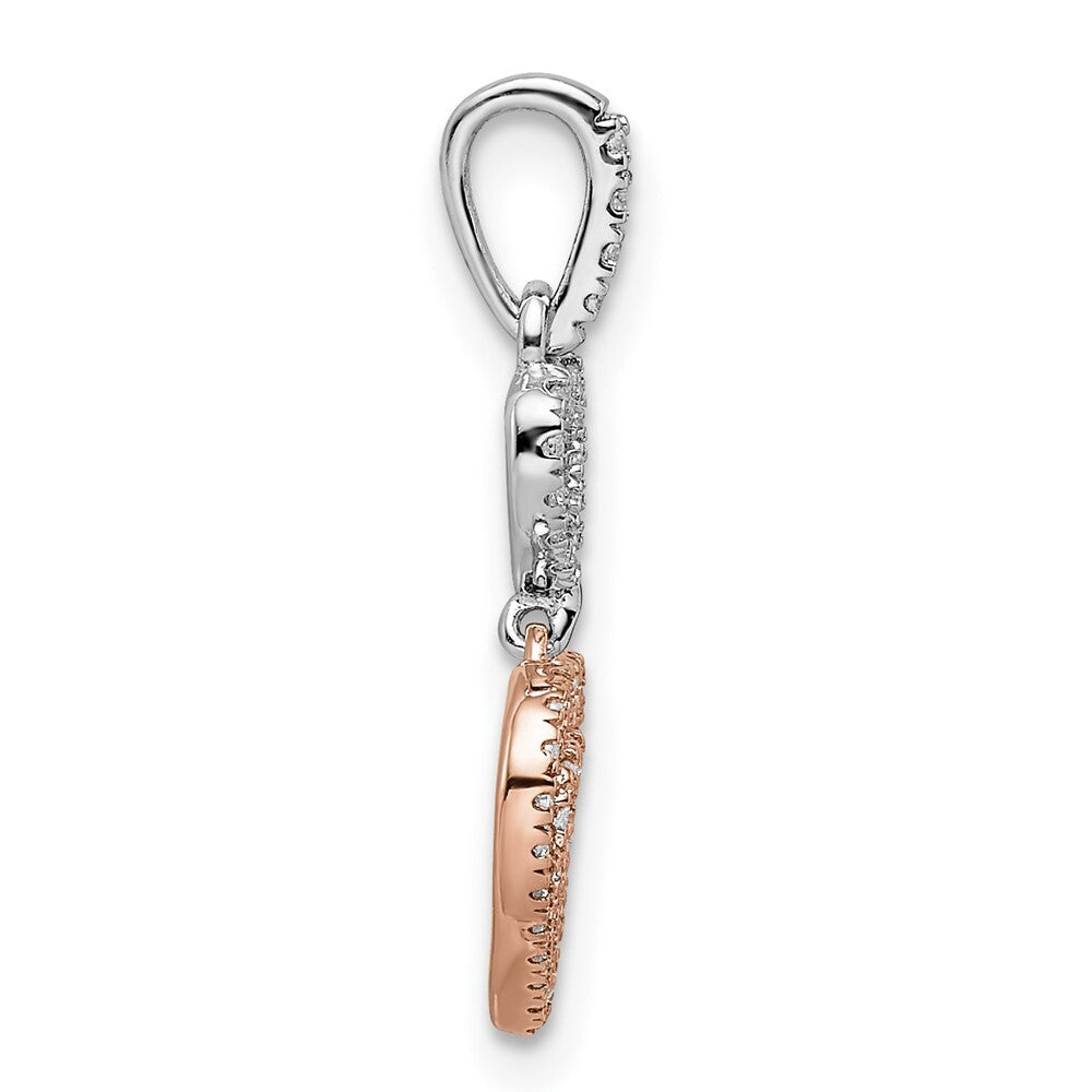 14k Two-tone Gold White and Rose Hearts Dangle Diamond Pendant
