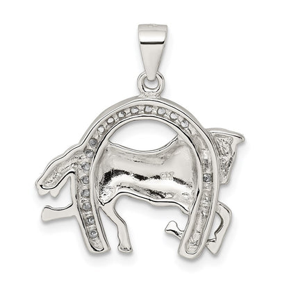 Sterling Silver Rhodium-plated Horse & Horseshoe Cubic Zirconia Pendant
