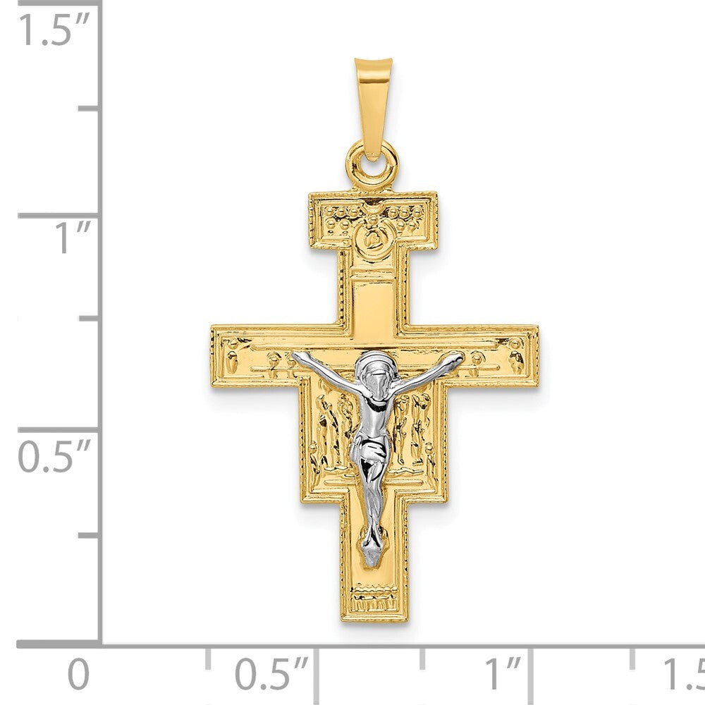 14k Two-tone Gold Solid Crucifix Pendant for Women