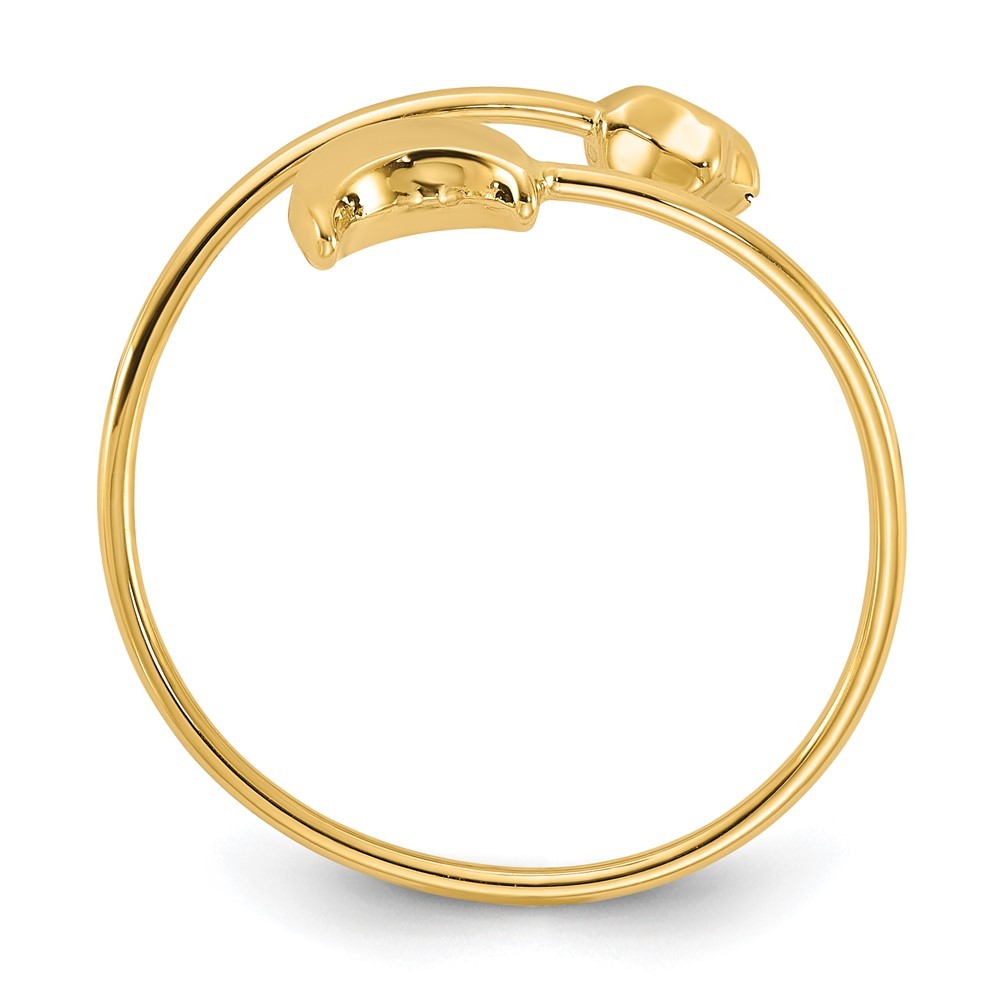 14k Yellow Gold Polished Adjustable Moon and Star Ring