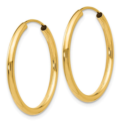 14k Yellow Gold Polished Round Endless 2mm Hoop Earrings
