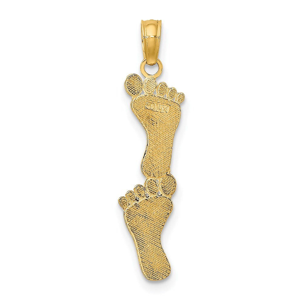 14k Yellow Gold Polished Double Vertical Feet Charm Pendant for Women