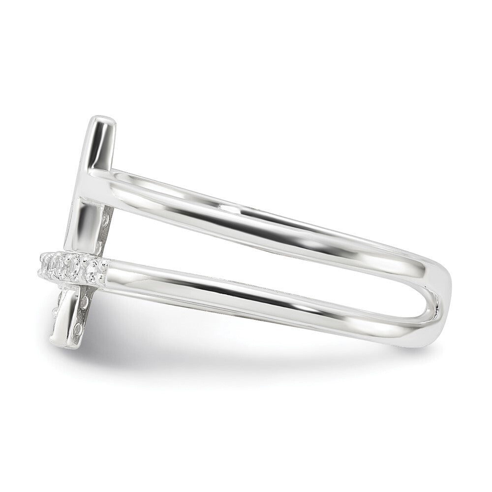 Sterling Silver E-coated CZ Cross Open Back Ring Size 8