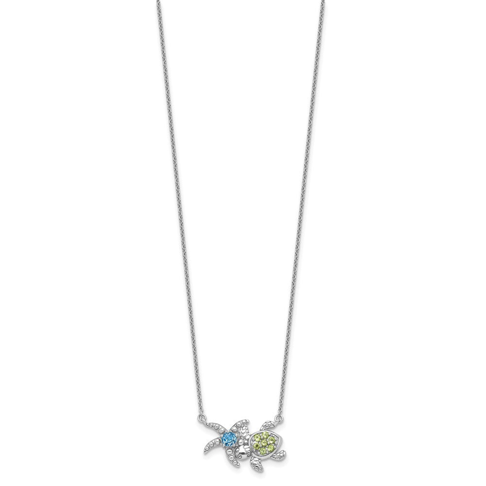 Sterling Silver Peridot &Light Swiss Blue Topaz Turtle Starfish 18.75" Necklace