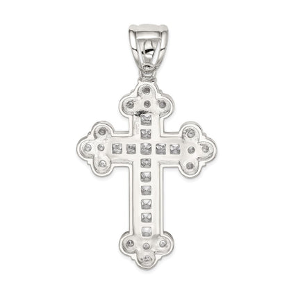 Sterling Silver Rhodium-plated Cubic Zirconia Budded Cross Pendant