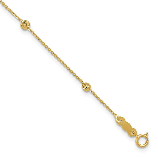 14k Yellow Gold  and Diamond-cut Tiny Puffed Circles 6-Station 7.25" Bracelet
