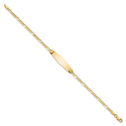 14k Yellow Gold  Solid Chain Figaro Link 24.5x7.3mm Plate 7" ID Bracelet