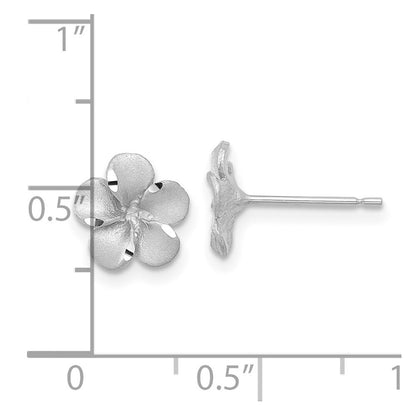 14k White Gold Satin Diamond-cut Plumeria Stud Earrings Gift for Women