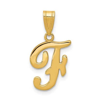 14k Yellow Gold Script Letter F Initial Pendant for Women