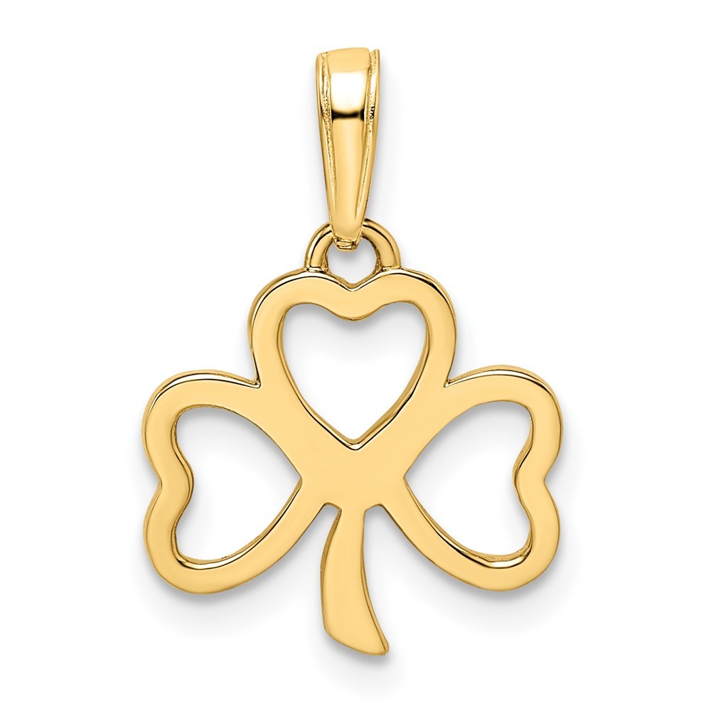 14k Yellow Gold and White Rhodium Diamond-cut Clover Pendant