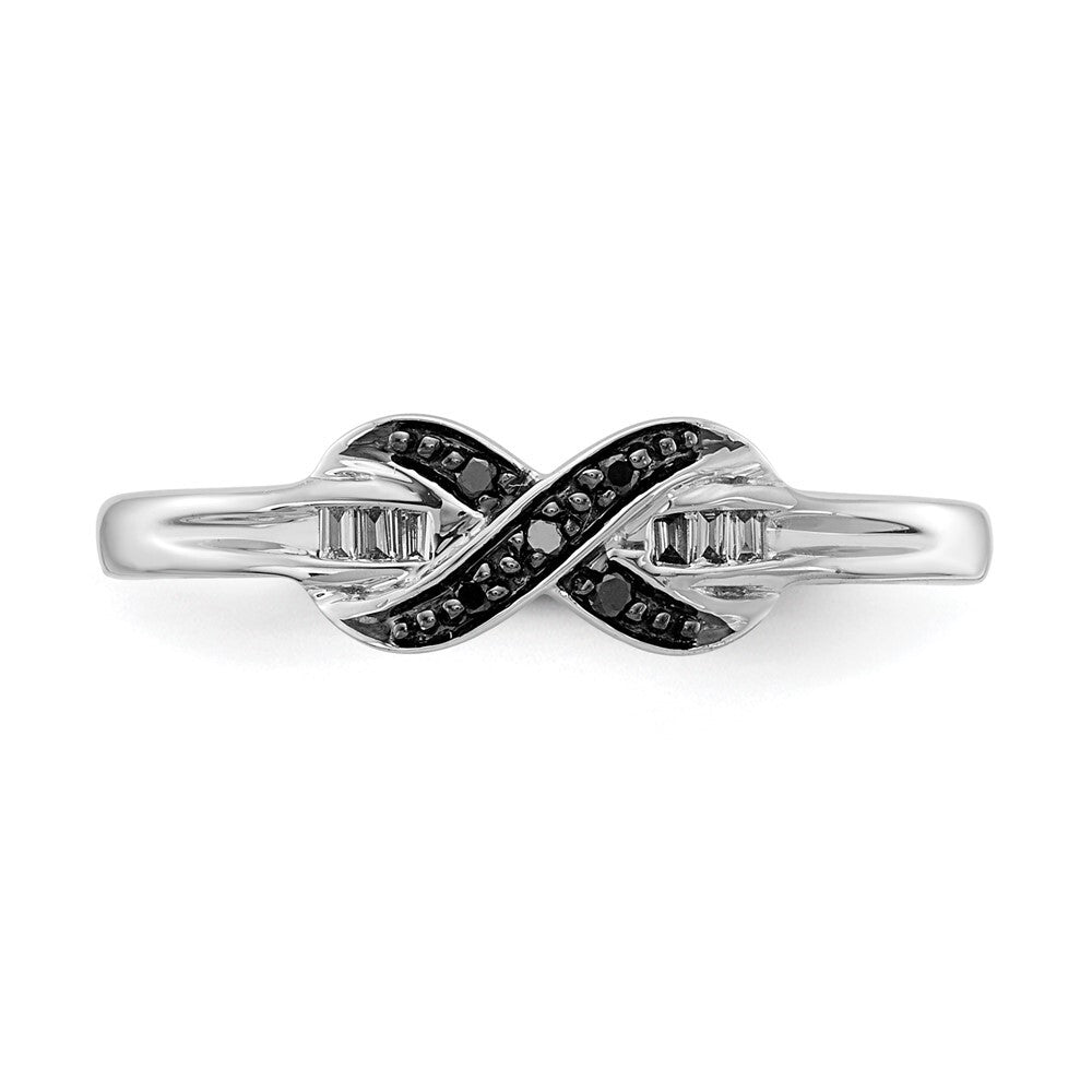 14k White Gold Black and White Diamond X-Ring Size 6