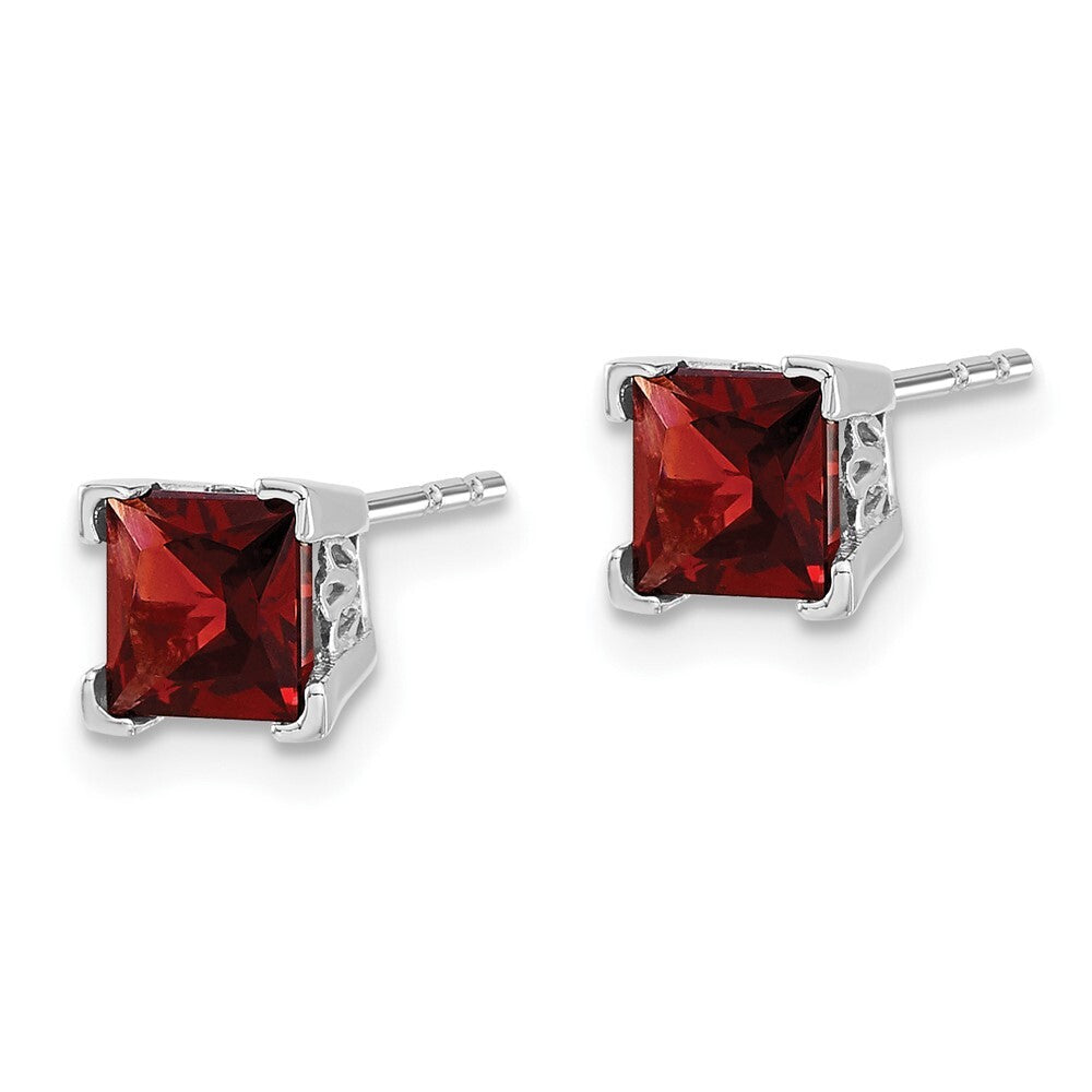 14k White Gold Square Garnet Stud Earrings Gift for Women