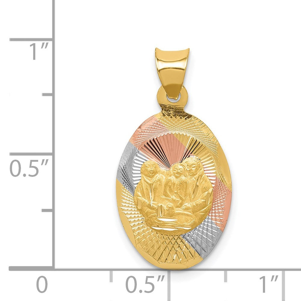 14k Yellow Gold w Rose and White Rhodium Diamond-Cut Baptism Oval Pendant
