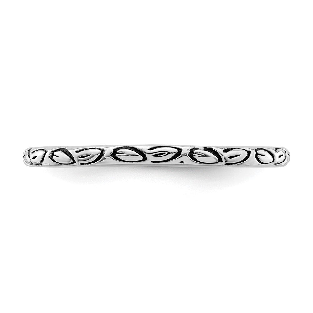 Sterling Silver Rhodium-plated Antiqued Leaf Band Size 8