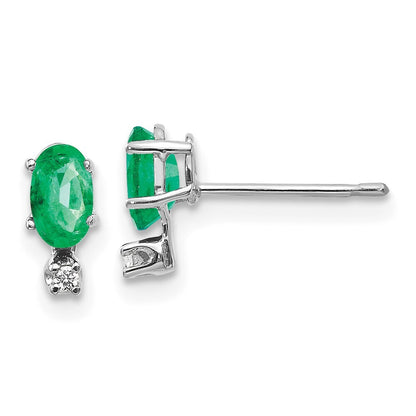 14K White Gold Diamond and Emerald Birthstone Stud Earrings Gift for Women