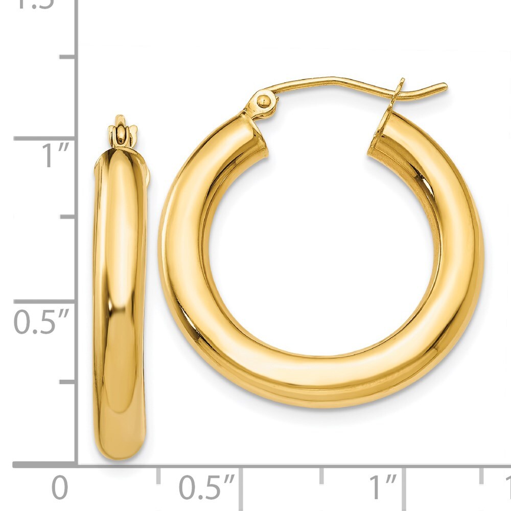 14k Yellow Gold Polished 4mm Lightweight Tube Hoop Earrings Gift for Women