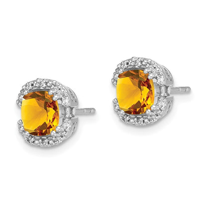 14k White Gold Cushion Citrine and Diamond Halo Stud Earrings