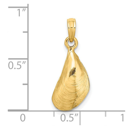 14k Yellow Gold 3-D Polished Mussel Shell Charm Pendant for Women