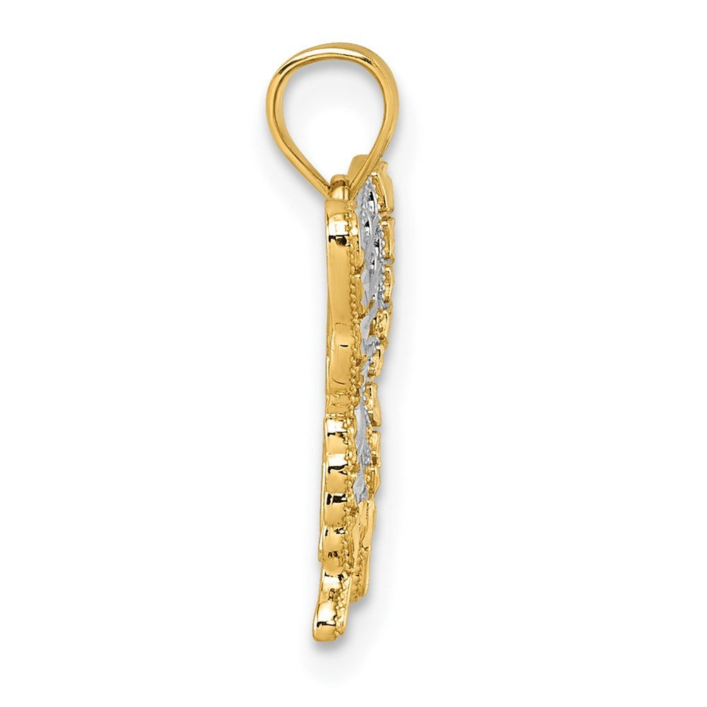 14k Yellow Gold and Rhodium Diamond-cut Polished Cut-out Butterfly Pendant