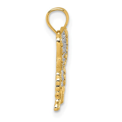 14k Yellow Gold and Rhodium Diamond-cut Polished Cut-out Butterfly Pendant