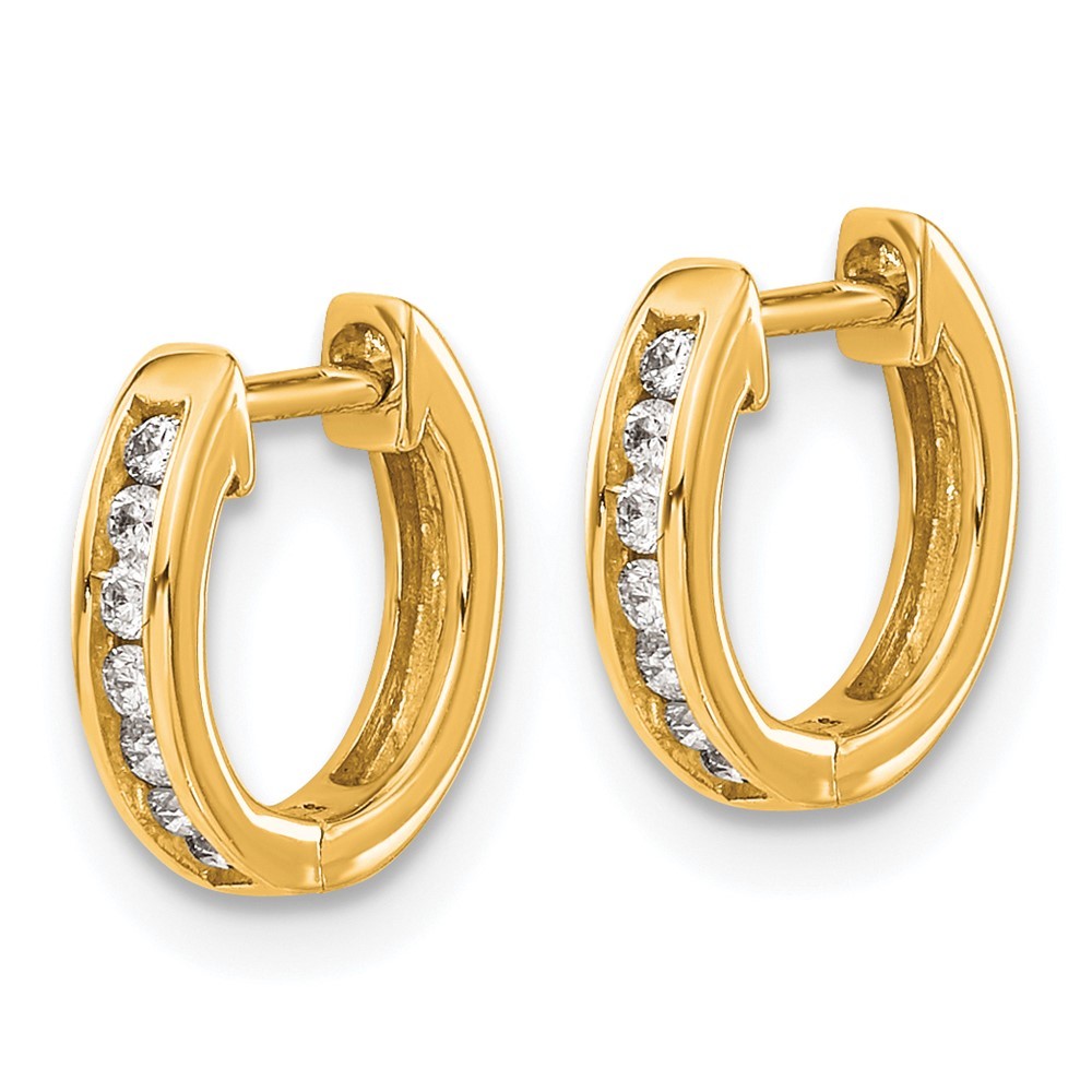 14k Yellow Gold Polished Diamond Hinged Hoop Earrings
