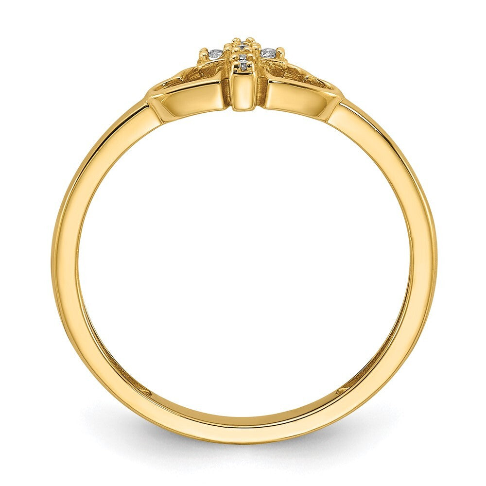 14K Yellow Gold Polished CZ Cross and Hearts Ring Size 8