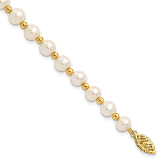 14k Yellow Gold 6-7mm Near-Round Freshwater Cultured Pearl Beaded 7" Bracelet