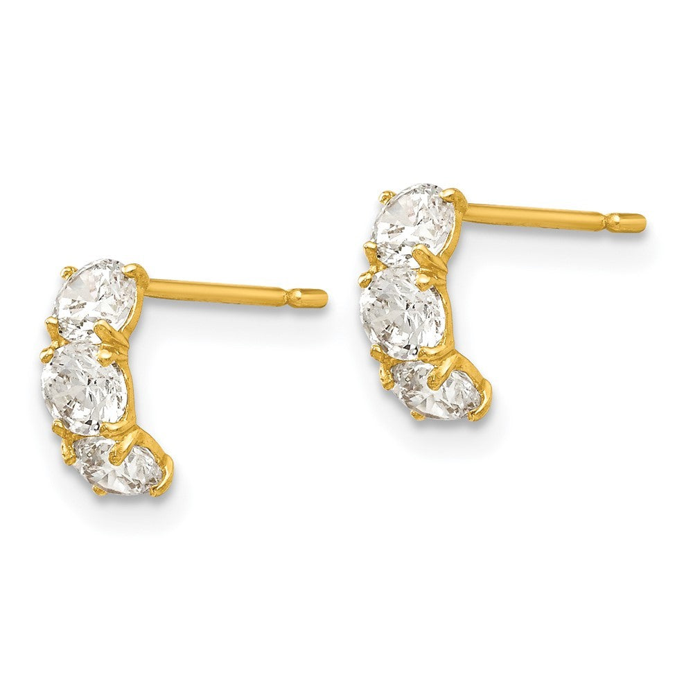 14k Yellow Gold CZ Children's Three Stone Earrings