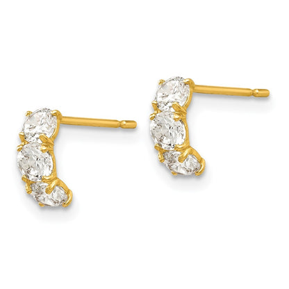 14k Yellow Gold CZ Children's Three Stone Earrings