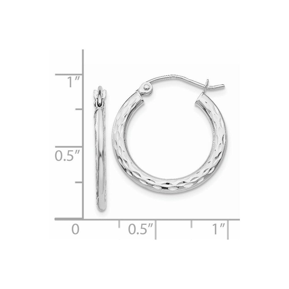 14K White Gold Diamond-cut 2.5x20mm Hollow Hoop Earrings Gift for Women