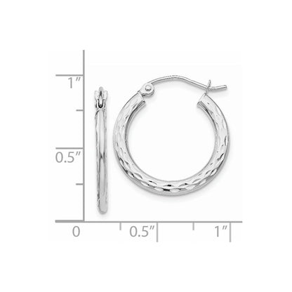 14K White Gold Diamond-cut 2.5x20mm Hollow Hoop Earrings Gift for Women