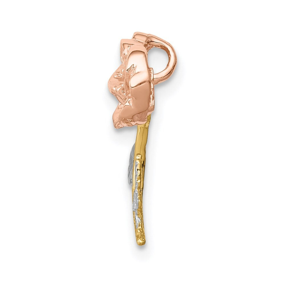 14k Two-tone Gold White Rhodium Polished Rose Chain Slide Pendant