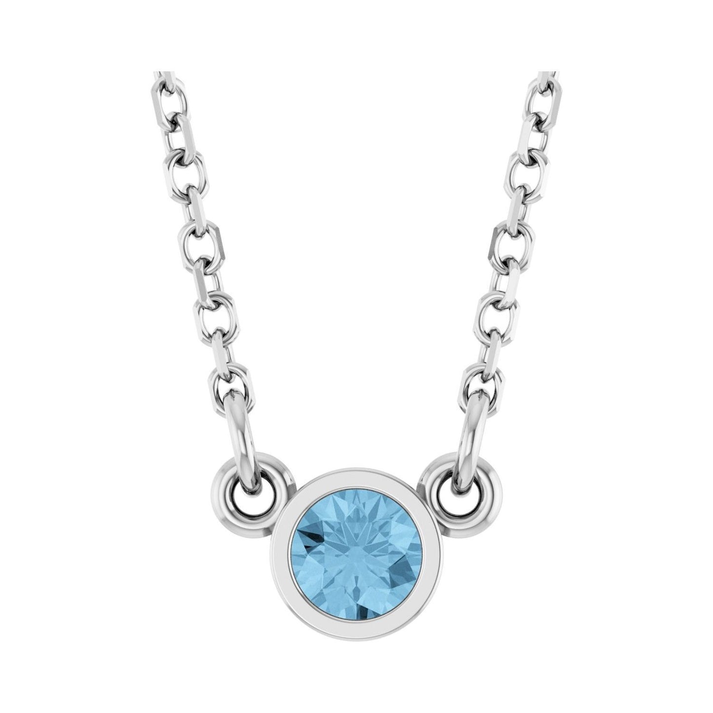 14k White Gold Natural Sky Blue Topaz Solitaire Pendant Necklace 18"