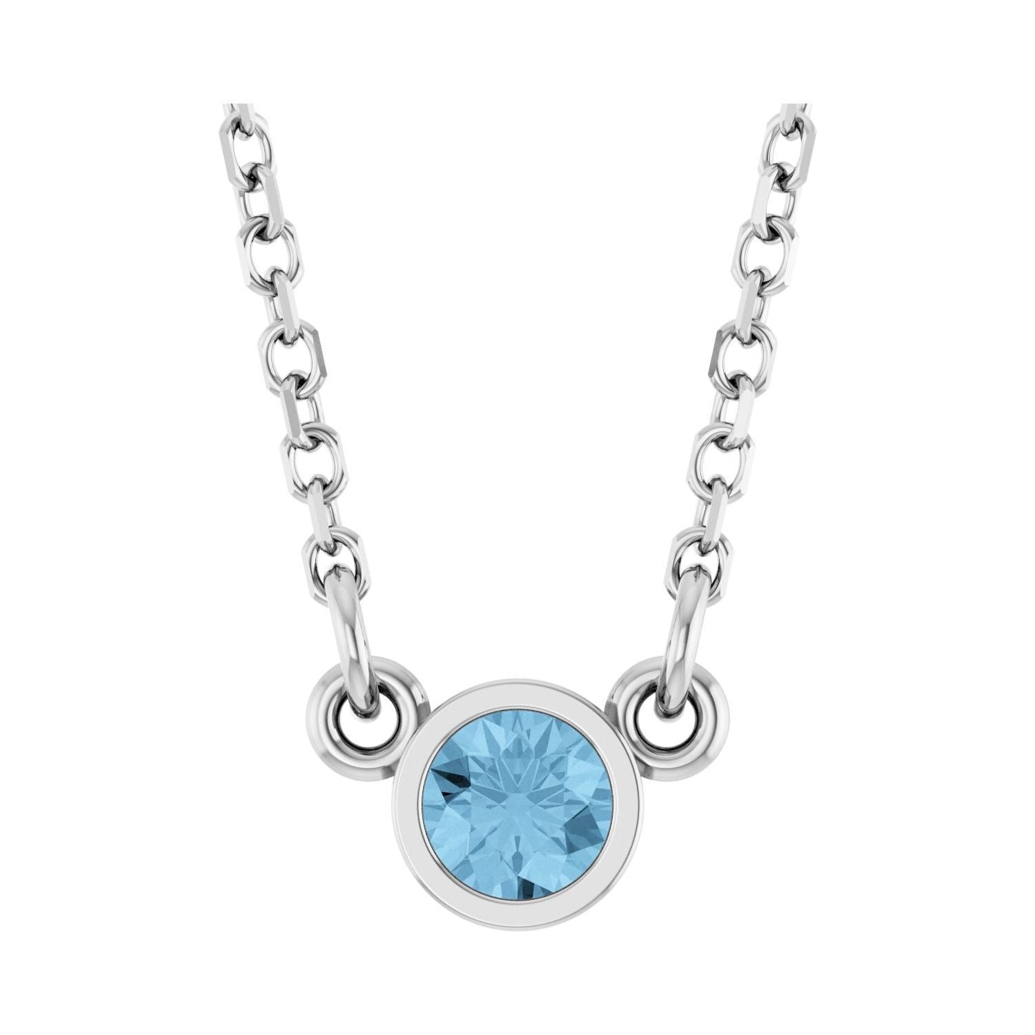 14k White Gold Natural Sky Blue Topaz Solitaire Pendant Necklace 18"