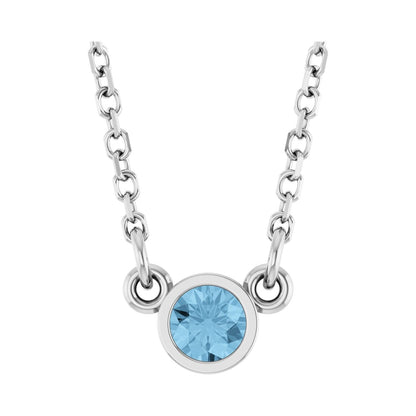 14k White Gold Natural Sky Blue Topaz Solitaire Pendant Necklace 18"