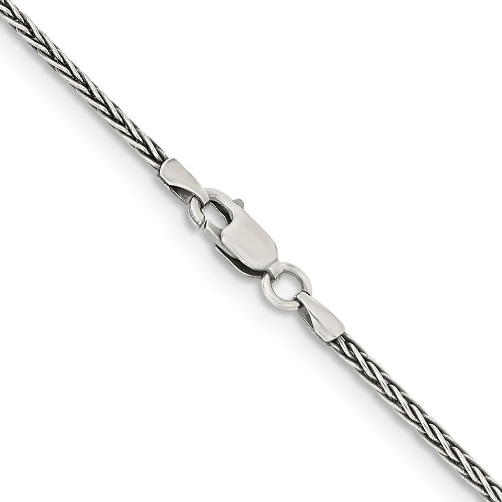 Sterling Silver Antiqued 1.6mm Solid Square Spiga Chain Necklace