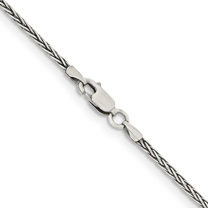 Sterling Silver Antiqued 1.6mm Solid Square Spiga Chain Necklace