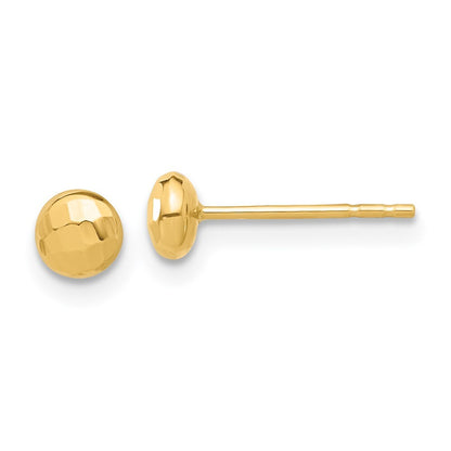14k Yellow Gold Polished and Diamond-cut 4.5mm Button Stud Earrings