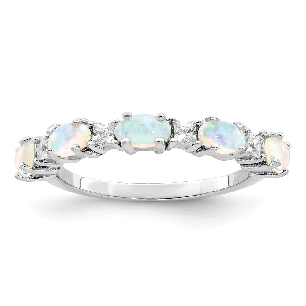 Sterling Silver Rhodium-plated Lab Created Opal and Cubic Zirconia Ring Size 6