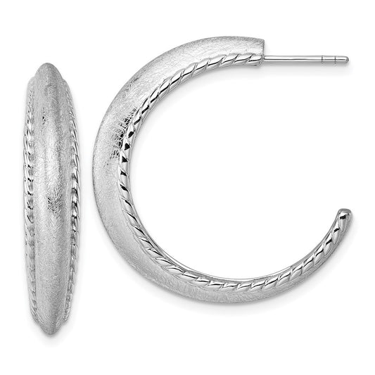 Sterling Silver Rhodium-plated Polished and Scratch Finish C-Hoop Earrings