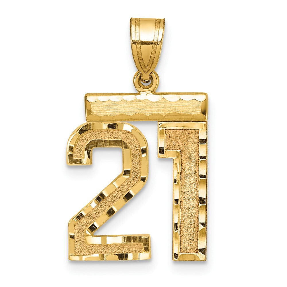 14k Yellow Gold Medium Diamond-cut Number 21 Charm Pendant for Women